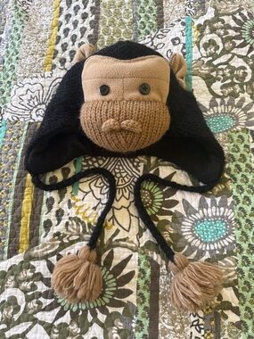 Plush Monkey Earflap Hat - Black & Brown
